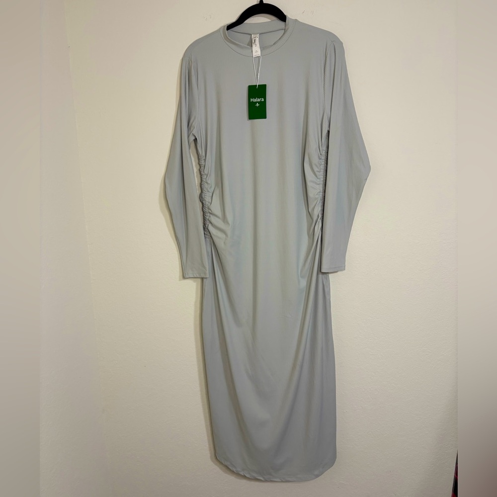 HALARA Long Sleeve Maxi Dress in Light Gray